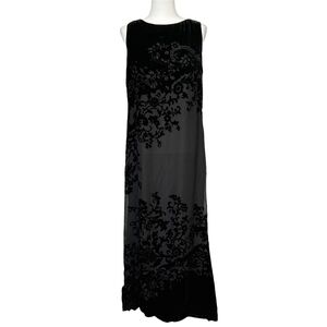 Lauren Ralph Lauren Black Silk Burnout Velvet Sleeveless Maxi Dress Gown Size 14